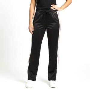 Bebe Sport Track Pants Tricot Wide Leg Black Striped Size Large